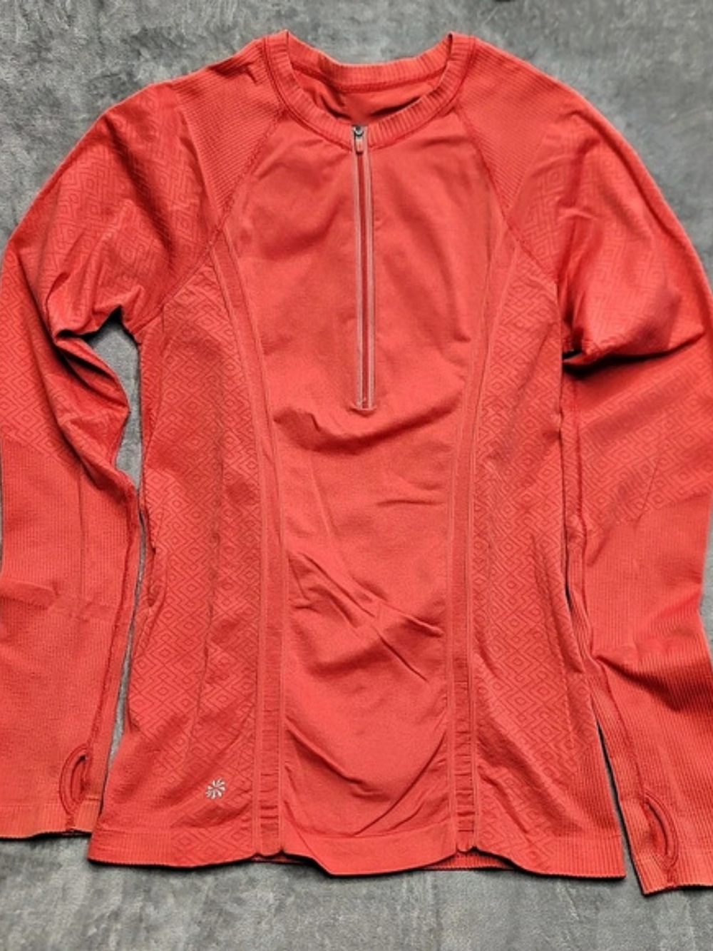 Athleta Cosmic Orange Long Sleeve Half-Zip Athletic Long Sleeve Top Thumbholes M